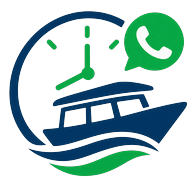 Logo do Hora do Passeio: um barco e um relógio, com um balão de WhatsApp